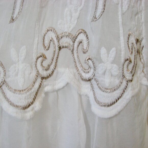 Elena Baldi White Silk Embroidered Tank Top Ruffled Boho Gold Thread Italy Small - Picture 12 of 15